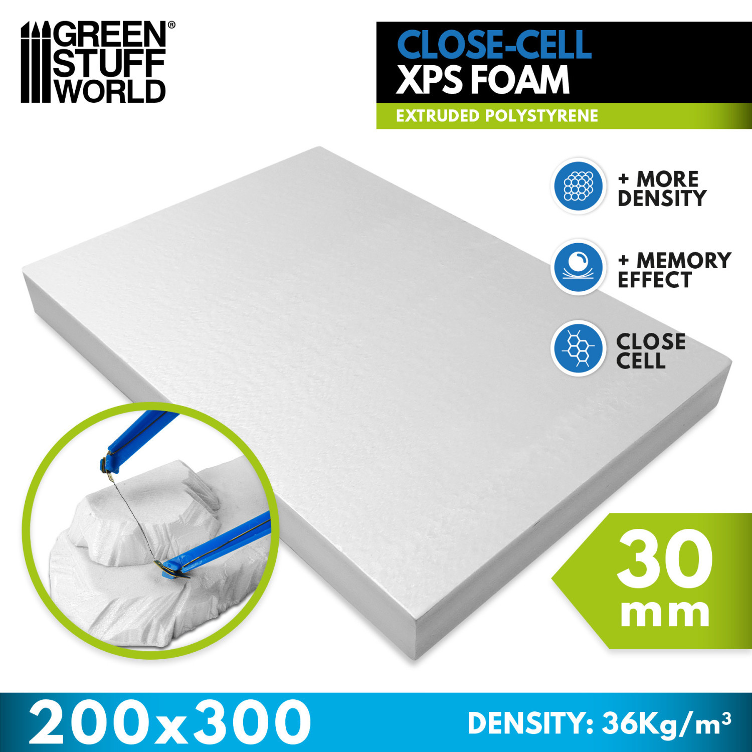 Green Stuff Extruded FOAM XPS 30mm - A4 size GSW10983