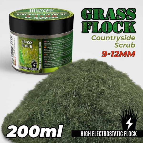 Green Stuff Static Grass Flock 9-12mm - COUNTRYSIDE SCRUB - 200 ml     GSW11168