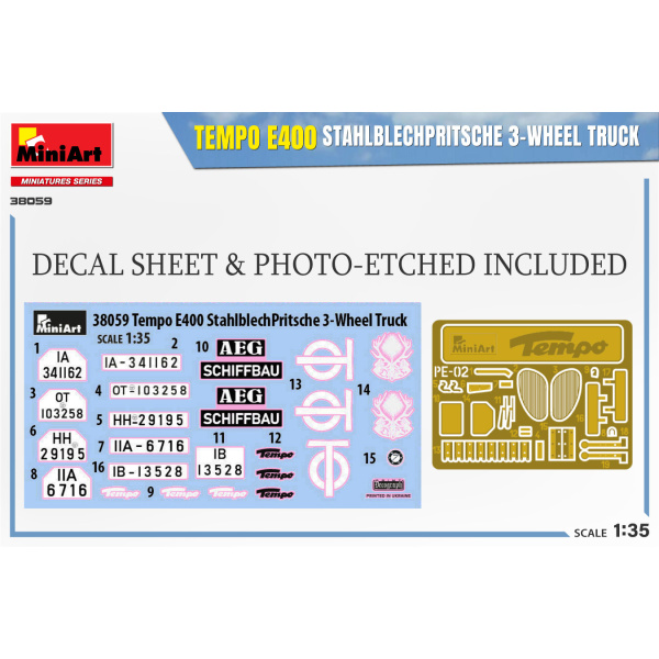 MiniArt 1:35 Tempo E400 Stahlblechpritsche 3-Wheel Truck     MA38059 - Afbeelding 5