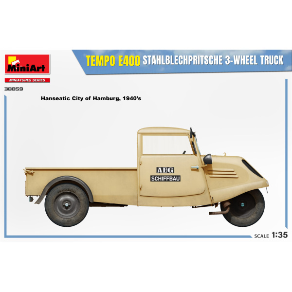 MiniArt 1:35 Tempo E400 Stahlblechpritsche 3-Wheel Truck     MA38059 - Afbeelding 3