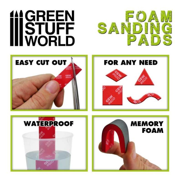 Green Stuff Foam Sanding Pads 1200 grit  ( pack 10x )  #GSW10773 - Afbeelding 3