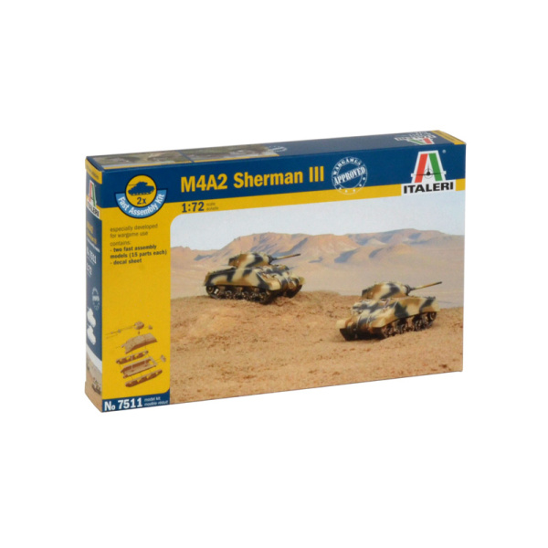 Italeri 1:72 M4A2 Sherman III Fast Assembly ( bevat 2 modellen ) IT7511