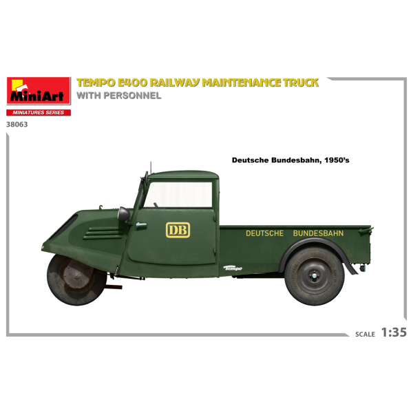 MiniArt 1:35 Tempo E400 Railway Maintenance Truck whit personnel     MA38063 - Afbeelding 2