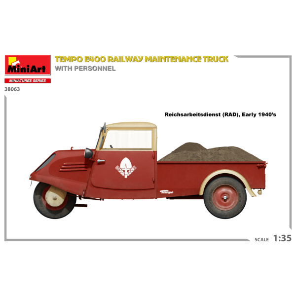 MiniArt 1:35 Tempo E400 Railway Maintenance Truck whit personnel     MA38063 - Afbeelding 4