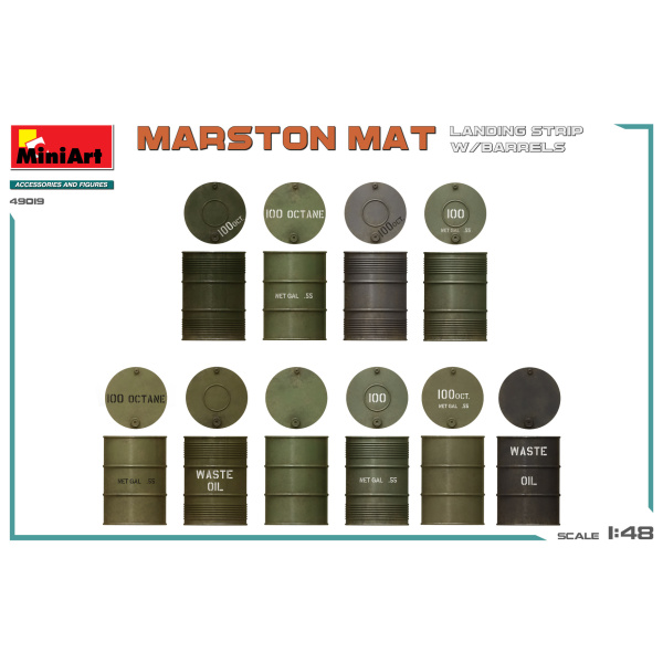 MiniArt 1:48 Marston Mat Landing Strip w/ Barrels  ( zonder vliegtuig )   MA49019 - Afbeelding 2