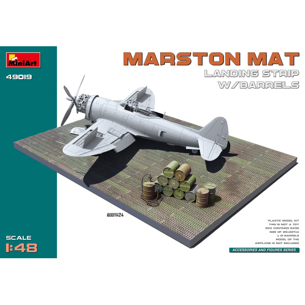 MiniArt 1:48 Marston Mat Landing Strip w/ Barrels  ( zonder vliegtuig )   MA49019