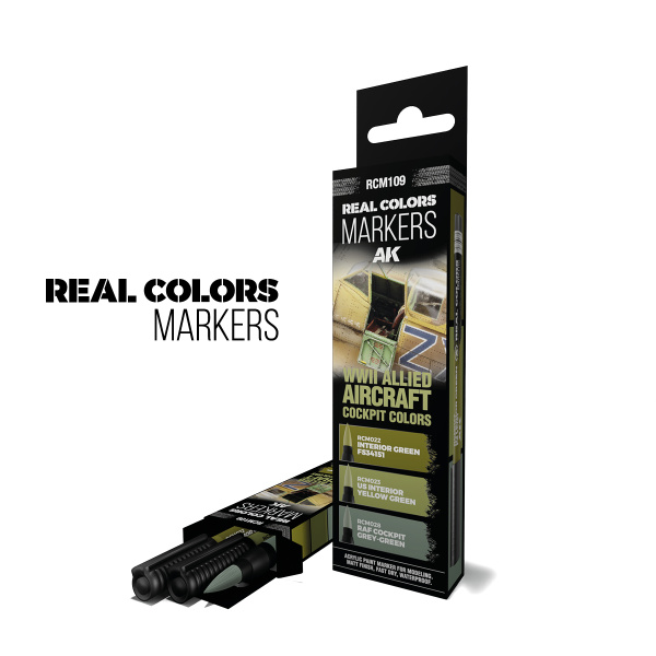 AK Real Colors Markers Set - WWII Allied Aircraft Cockpit Colors  ( 3x )  RCM109