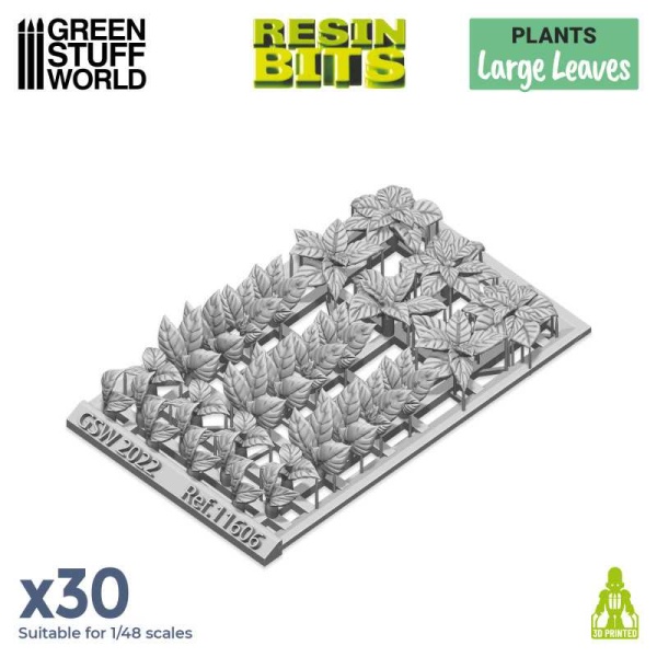 Green Stuff 3D Printed  Set 1:48 Large Leaves  ( 30x )   GSW11606