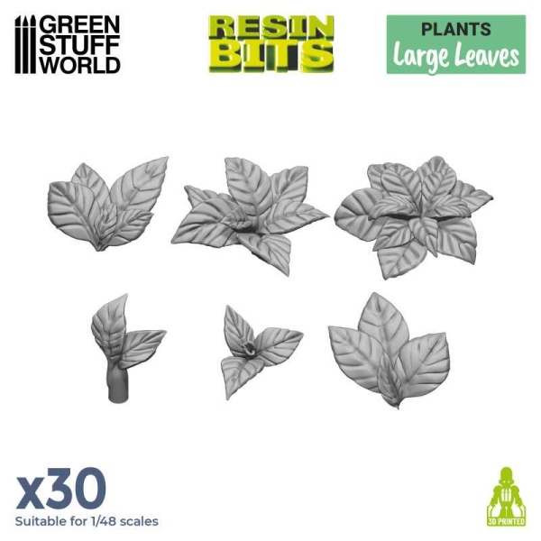 Green Stuff 3D Printed  Set 1:48 Large Leaves  ( 30x )   GSW11606 - Afbeelding 3