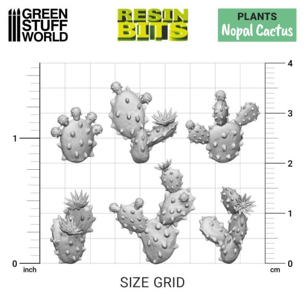 Green Stuff 2D Printed Set 1:48 Nopal Cactus  ( 20x )   GSW11612 - Afbeelding 2