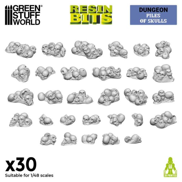 Green Stuff 3D Printed Set - Piles of Skulls 1:48   ( 30x )   GSW13298 - Afbeelding 3