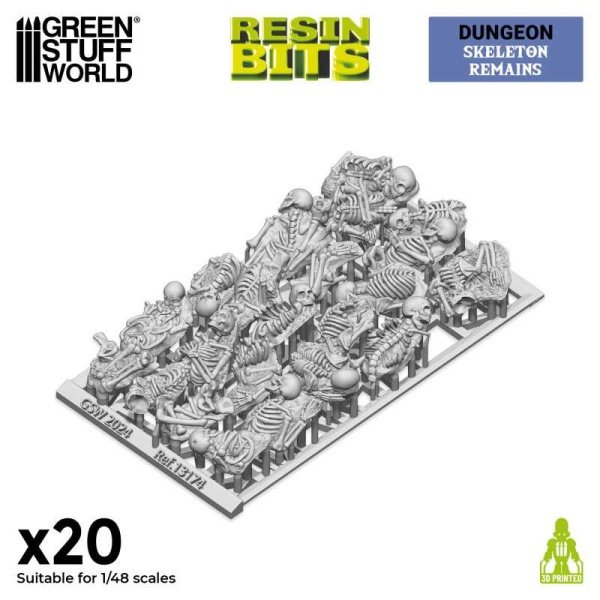 Green Stuff 3D Printed Set 1:48 - Skeleton Remains   ( 20x )   GSW13174