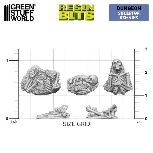 Green Stuff 3D Printed Set 1:48 - Skeleton Remains   ( 20x )   GSW13174 - Afbeelding 2