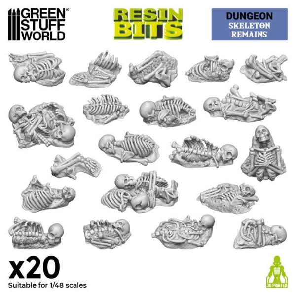 Green Stuff 3D Printed Set 1:48 - Skeleton Remains   ( 20x )   GSW13174 - Afbeelding 3