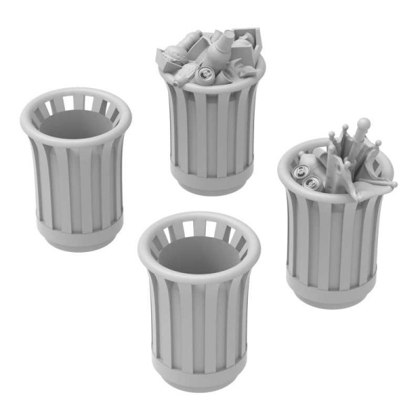 Green Stuff 1:48 Round Park Trash Cans  4x  GSW13544
