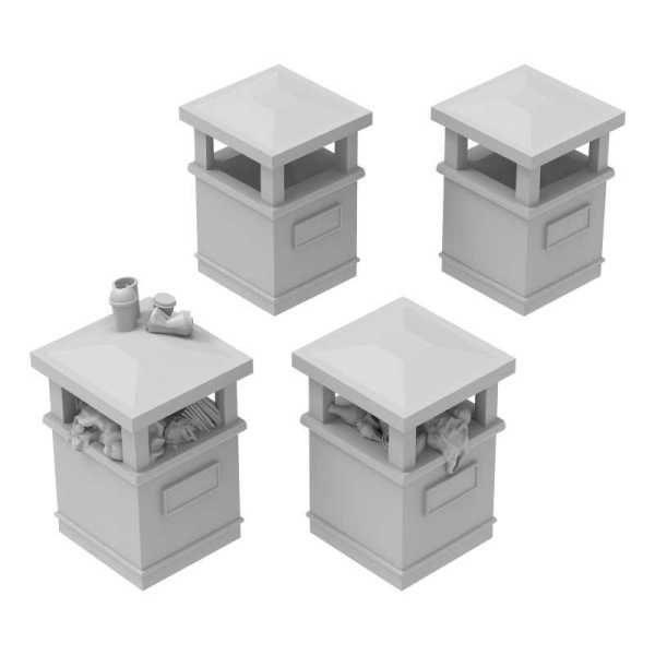 Green Stuff 1:48 Square Park Trash Cans 4x  GSW13645