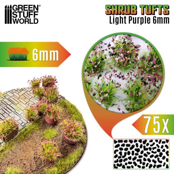 Green Stuff World Shrub TUFTS - 6mm Self-adhesive light purple 75x GSW13012