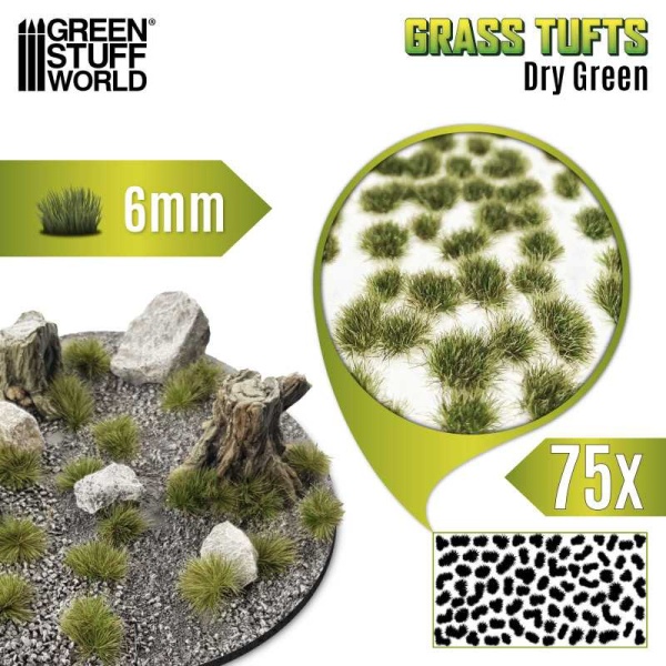 Green Stuff World Grass Tufts 6mm - color Dry Green 75x GSW10670