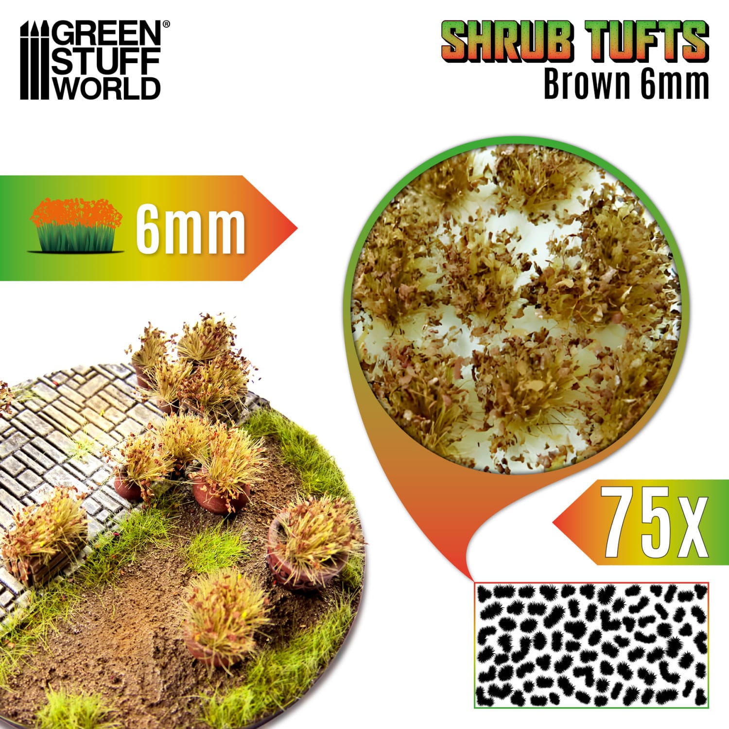 Green Stuff Word Shrub Tufts 6mm self-adhesive - Brown GSW13014